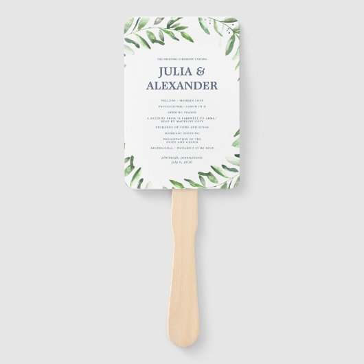 オリーブブランチボホ庭園の結婚式プログラムファン ハンドファン (正面)