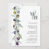 オリーブブランチラブシンボルモノグラム結婚ズ 招待状 (正面)