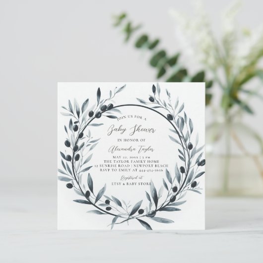 オリーブブランチリース男女兼用ベビーシャワー 招待状 (スタンド正面)