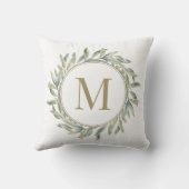 オリーブブランチローレルリースモパーソナライズされたノグラム クッション (裏面)
