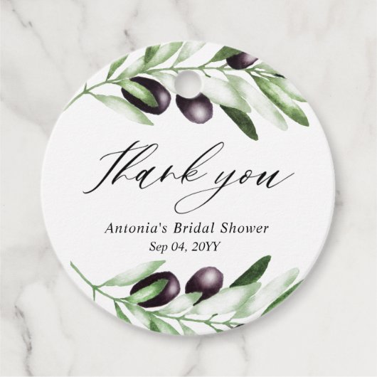 オリーブブランチ ブライダルシャワー クラシック ラウンド ステッカー フェイバータグ (正面)