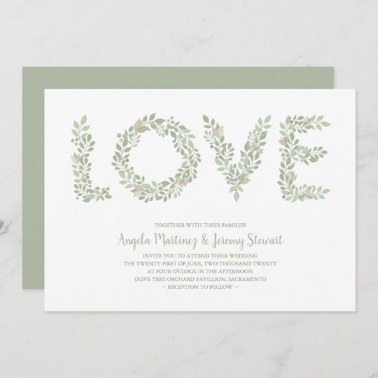 オリーブブランチLOVEコレクショングリーン 招待状 (正面/裏面)