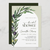 オリーブボタニカル離れアーチグリーンリーブライダルシャワー 招待状 (正面/裏面)