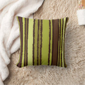 オリーブマスタードグリーンブラウンアートストライプのパターン クッション (ブランケット)