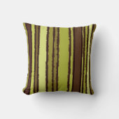 オリーブマスタードグリーンブラウンアートストライプのパターン クッション (正面)
