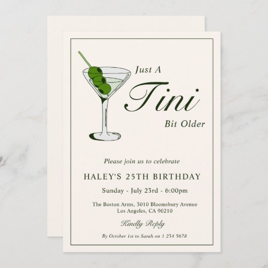 オリーブマルティおもしろいニカクテル25th誕生日パーティー 招待状 (正面/裏面)