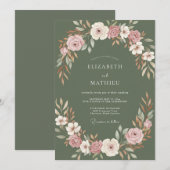オリーブマーブルのリースの結婚式 招待状 (正面/裏面)
