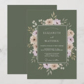 オリーブマーブルの芍薬の結婚式 招待状 (正面/裏面)
