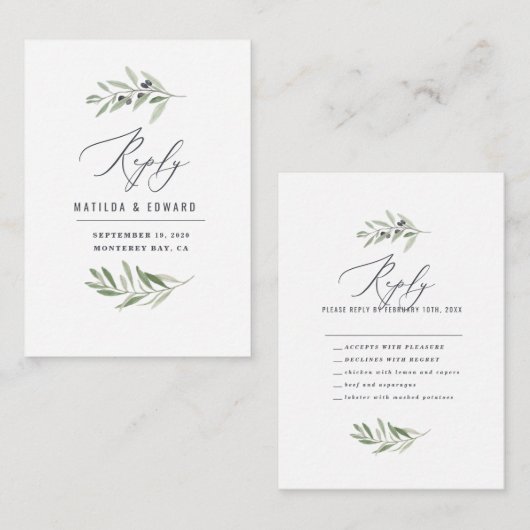 オリーブミニマルウォーター結婚カラーセージの回答 ノートカード (正面/裏面)