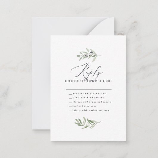 オリーブミニマルウォーター結婚カラーセージの回答 ノートカード (裏面)