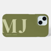 オリーブミニマルグリーンパーソナライズされたイニシャル Case-Mate iPhoneケース (裏面 (横))