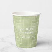 オリーブミニマルグリーン水の色のプレイドイースター 紙コップ (裏面)