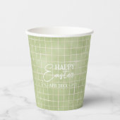 オリーブミニマルグリーン水の色のプレイドイースター 紙コップ (正面)