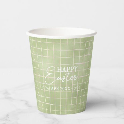 オリーブミニマルグリーン水の色のプレイドイースター 紙コップ (正面)