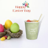 オリーブミニマルグリーン水の色のプレイドイースター 紙コップ