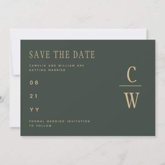 オリーブモスグリーンゴールドの結婚式　SAVE THE DATE  セーブザデート (正面)