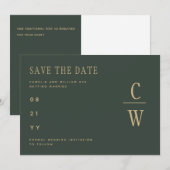 オリーブモスグリーンゴールドの結婚式　SAVE THE DATE  セーブザデート (正面/裏面)