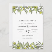 オリーブモダンの枝の日付を保存 招待状 (正面)