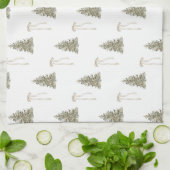 オリーブモダングリーンクリスマスツリー&ボウ キッチンタオル (折り畳み)