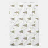 オリーブモダングリーンクリスマスツリー&ボウ キッチンタオル (縦)