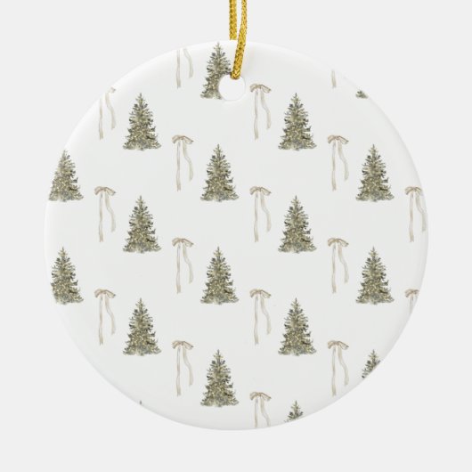 オリーブモダングリーンクリスマスツリー&ボウ セラミックオーナメント (正面)