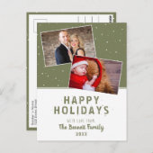 オリーブモダングリーンスノーフレークホリデー2写真 ポストカード (正面/裏面)