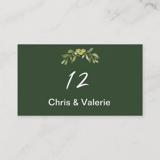 オリーブモダングリーンテーブル番号 プレイスカード (正面)