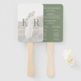 オリーブモダングリーンモノグラムフォト結婚式 プログラム ハンドファン