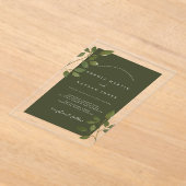 オリーブモダングリーンリーフ澄んミニマ結婚リスト アクリル招待状 (レイダウン)