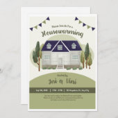 オリーブモダングリーン招待状カード、新しいホームパーティー 招待状 (正面/裏面)