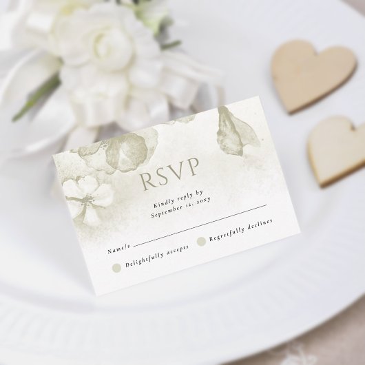 オリーブモダングリーン水カラー結婚フローラ 出欠カード