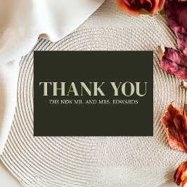 オリーブモダングリーン結婚モノグラム サンキューカード