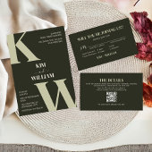 オリーブモダングリーン結婚モノグラム 招待状