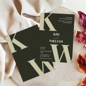 オリーブモダングリーン結婚モノグラム 招待状