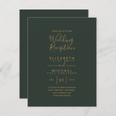 オリーブモダングリーン金ゴールド予算ウェディングレセプション 招待状 (正面/裏面)