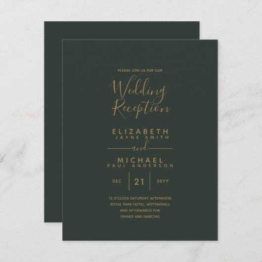 オリーブモダングリーン金ゴールド予算ウェディングレセプション 招待状 (正面/裏面)