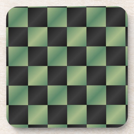 オリーブモダングリーン黒グラデーショ市松模様にン コースター (正面)