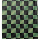 オリーブモダングリーン黒グラデーショ市松模様にン シャワーカーテン (正面)