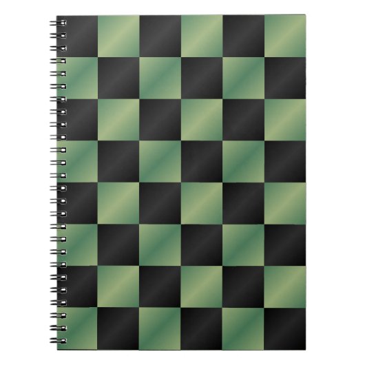 オリーブモダングリーン黒グラデーショ市松模様にン ノートブック (正面)