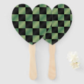 オリーブモダングリーン黒グラデーショ市松模様にン ハンドファン (正面&裏面)