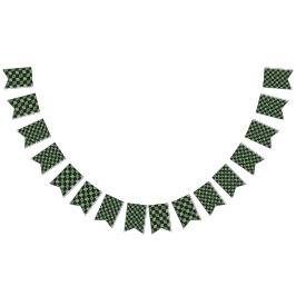 オリーブモダングリーン黒グラデーショ市松模様にン バンティングフラッグ