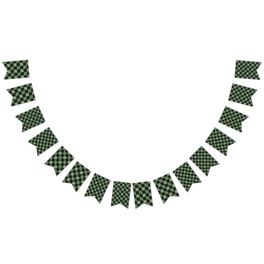 オリーブモダングリーン黒グラデーショ市松模様にン バンティングフラッグ (全)