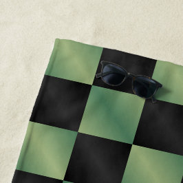 オリーブモダングリーン黒グラデーショ市松模様にン ビーチタオル