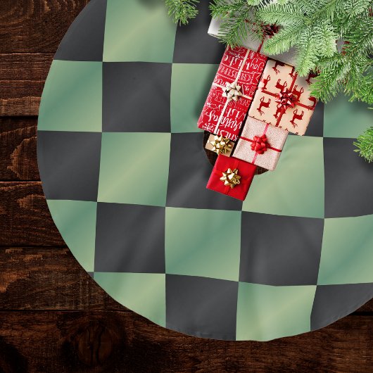 オリーブモダングリーン黒グラデーショ市松模様にン ブラッシュドポリエステルツリースカート