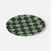 オリーブモダングリーン黒グラデーショ市松模様にン ペーパープレート (アングル)