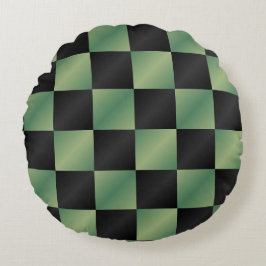 オリーブモダングリーン黒グラデーショ市松模様にン ラウンドクッション