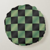 オリーブモダングリーン黒グラデーショ市松模様にン ラウンドクッション (裏面)