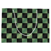 オリーブモダングリーン黒グラデーショ市松模様にン ラージペーパーバッグ (裏面)