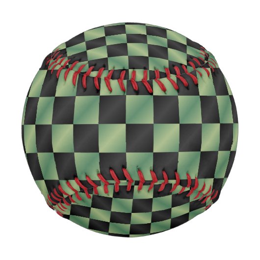 オリーブモダングリーン黒グラデーショ市松模様にン 野球ボール (正面)