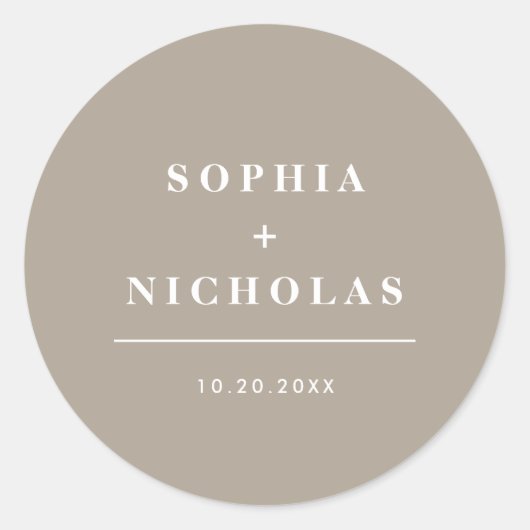 オリーブモダングレイミニマルエレガントな結婚式 ラウンドシール (正面)